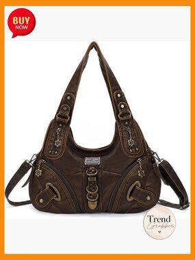 Washed PU Leather Satchel Hobo Bag Large Shoulder Tote for Women